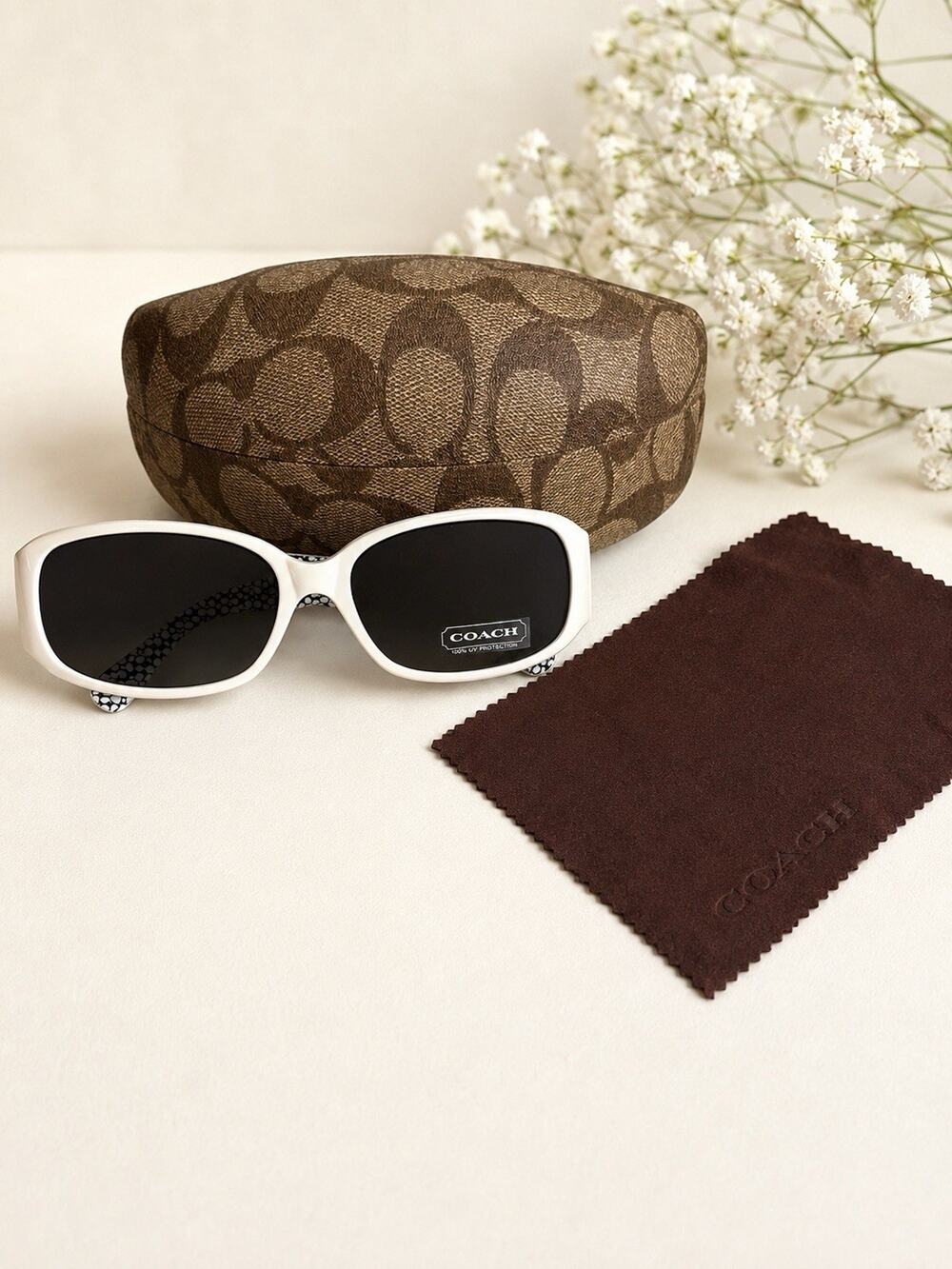 Coach Keri S464 White Black Signature Sunglasses Case Cloth Women’s Vintage NEW - Picture 1 of 8